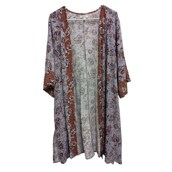 Maurices Women Duster Kimono Top 0X Purple Floral BOHO Cottagecore Relaxed Fit - Picture 1 of 9